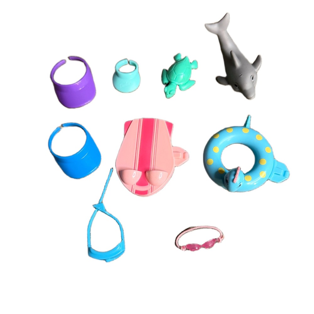 Mattel Barbie Doll Beach Accessory Lot Surfboard Dolphin Seahorse Float Goggles